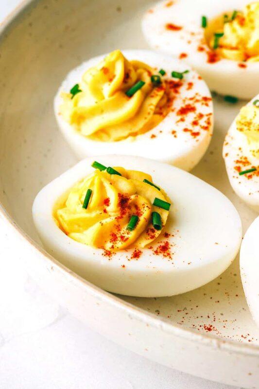 A small number of classic deviled eggs