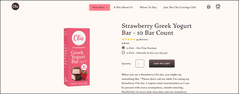 Clio Strawberry Greek Yogurt Bar