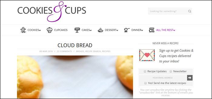 Website screenshot from Cookies & Cups