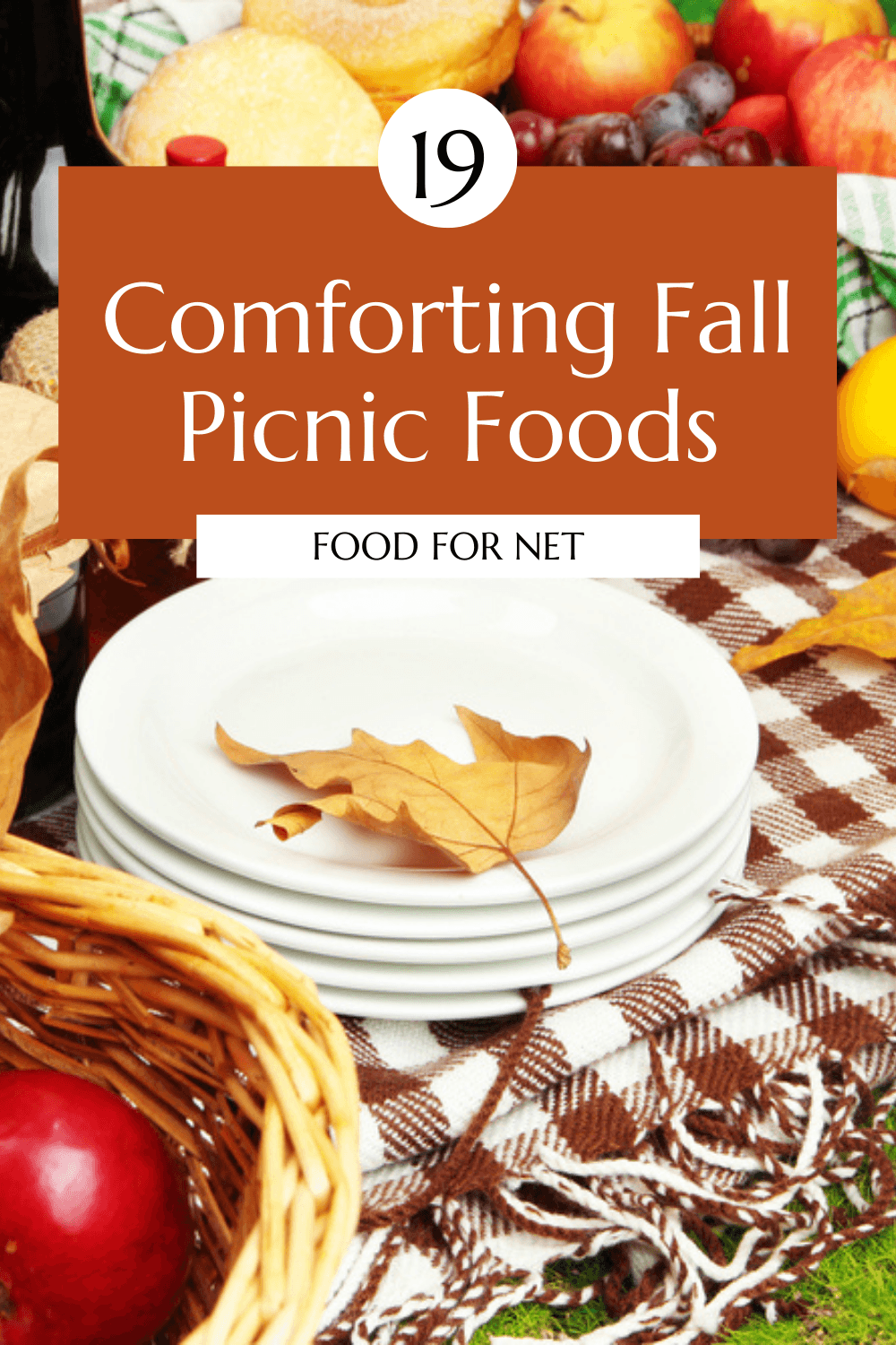 Fall Picnic Foods. A fall picnic, complete with a picnic blanket, plate, apples, and a leaf