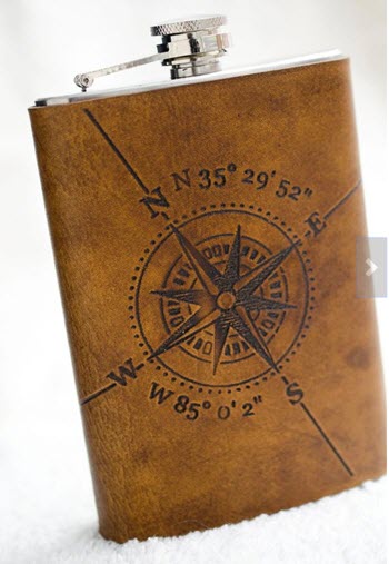 Compass-Rose-Flask | Food For Net Leather flask with a compass and coordinates