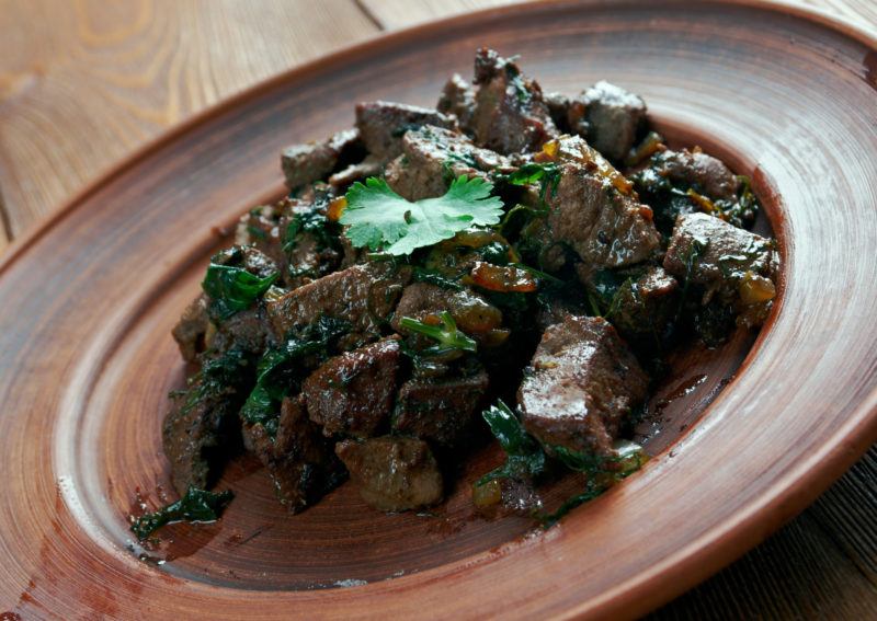 Cubes of beef liver cooked with herbs.