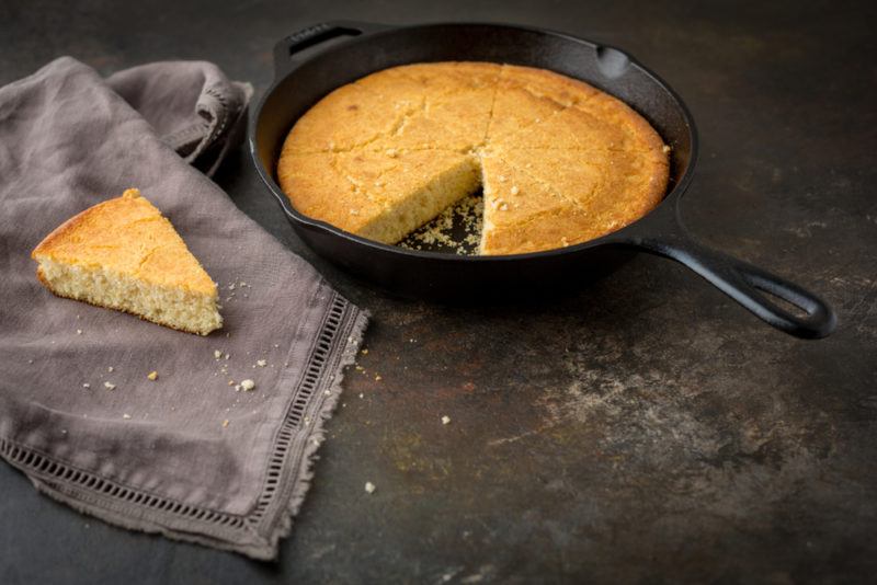 Buttermilk cornbread in a cast iron pan