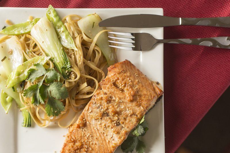 Crispy Asian Salmon Noodle Stir Fry