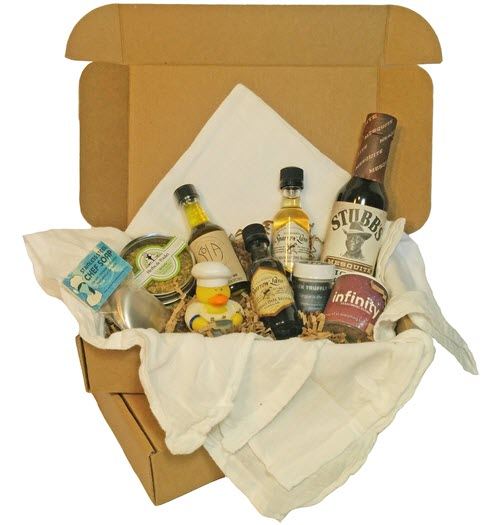 A selection of cooking-related items in a box