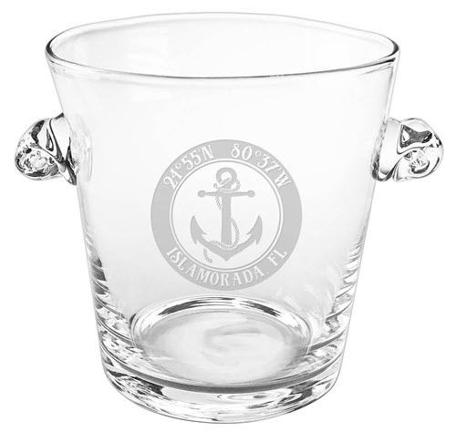 Custom Coordinates Anchor Ice Bucket | Food For Net An ice bucket with a circular engraving and coordinates