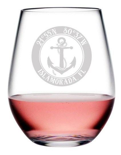 Custom Coordinates Anchor Wine Glass | Food For Net Stemless wine glass with rose