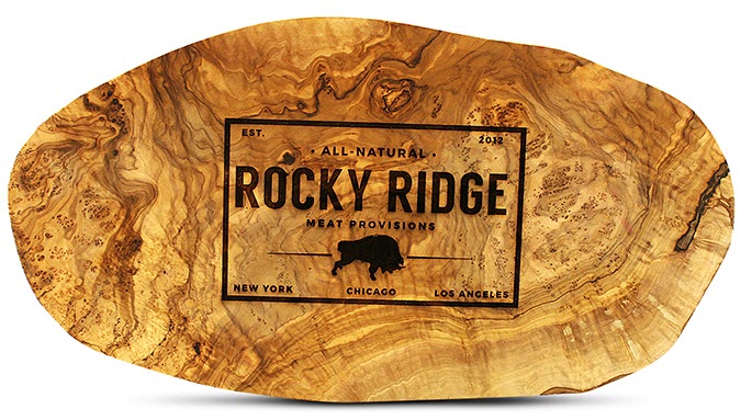 Custom-Cutting-Board-Engraving-Your-Own-Design | Food For Net Oval cutting board with a Rocky Ridge Stamp