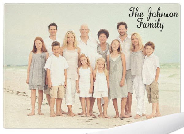 Custom-Photo-Cutting-Board | Food For Net A family photo taken at the beach with the sea in the background.
