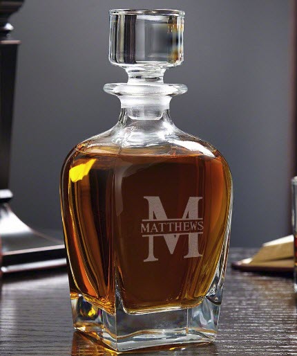 Customizable Draper Whiskey Decanter | Food For Net A whiskey decanter with a monogram and name