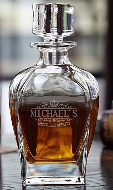 Customizable Draper Whiskey Decanter | Food For Net Decanter of whiskey with a crown engraving