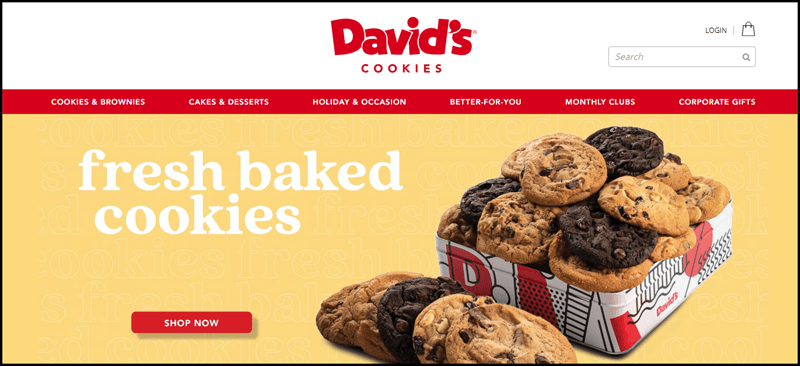 David’s Cookies website screenshot