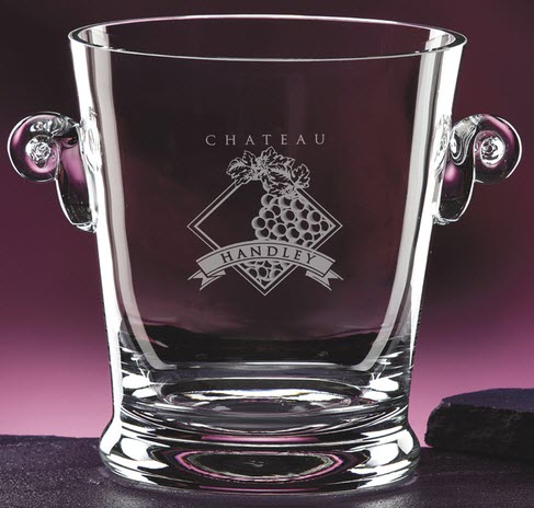 Deep Etched Chateau Design Ice Bucket | Food For Net Glass ice bucket with engraved grapes