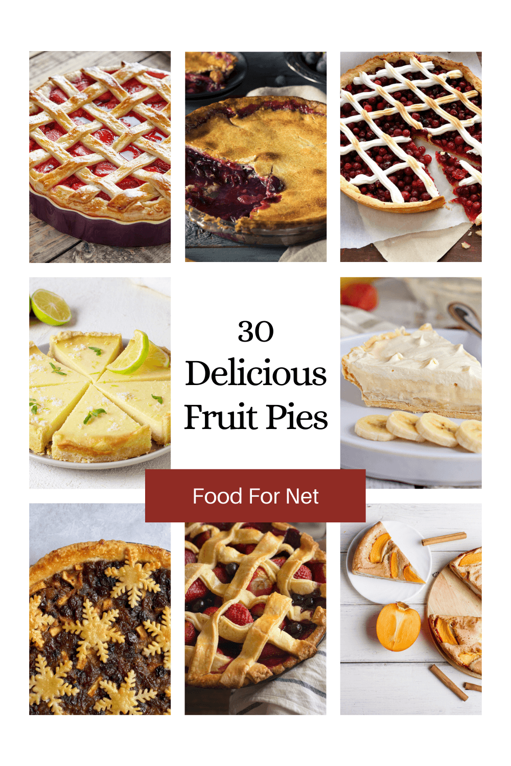 A variety of fruit pies, including key lime pie, berry pies and a persimmon pie