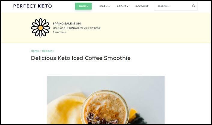 Website screenshot from Perfect Keto
