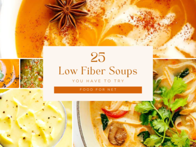 A selection of different low fiber soups, including some that rely on butternut squash, artichokes, carrots, or mushrooms.