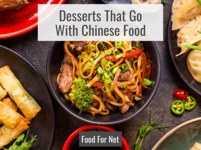 Bowls containing a large variety of different Chinese foods, looking at desserts that go with Chinese food