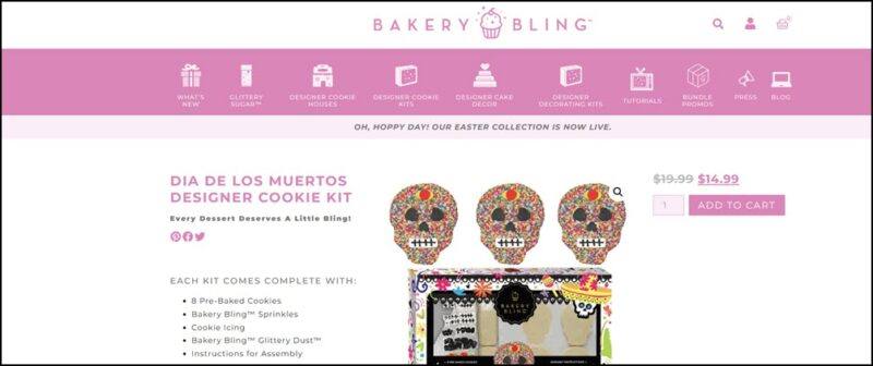 A website screenshot showing sugar skulls made from cookies to celebrate Dia De Los Muertos