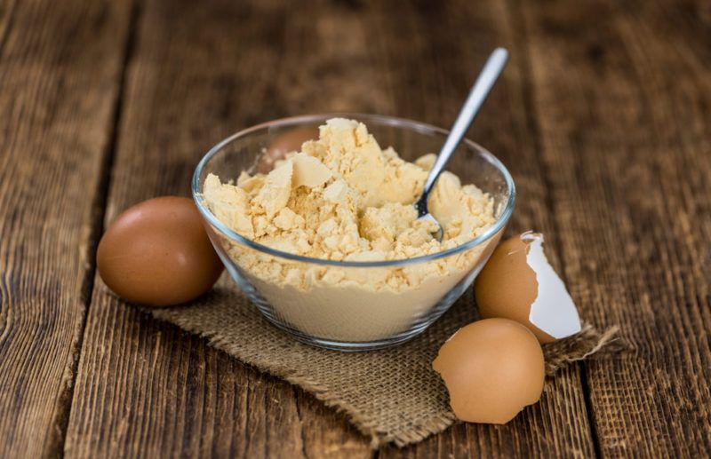 A glass jar with egg white powder