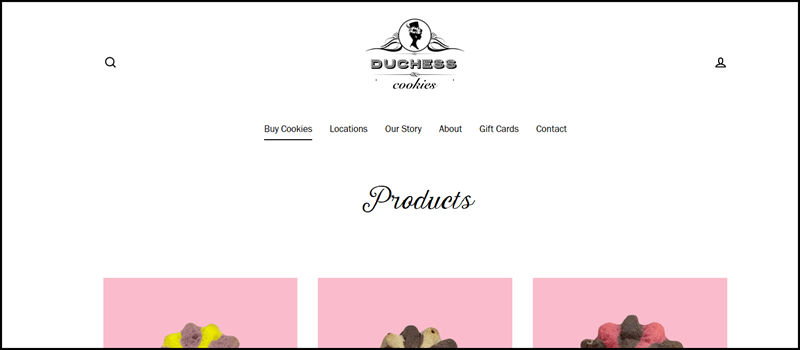 Duchess Cookies website screenshot