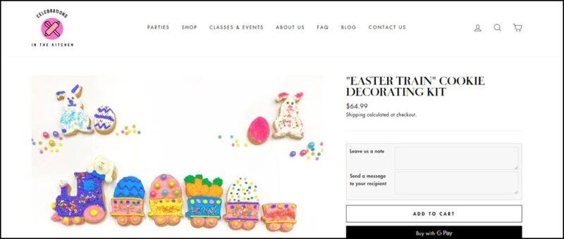 A website screenshot showing an Easter train, plus bunnies and eggs