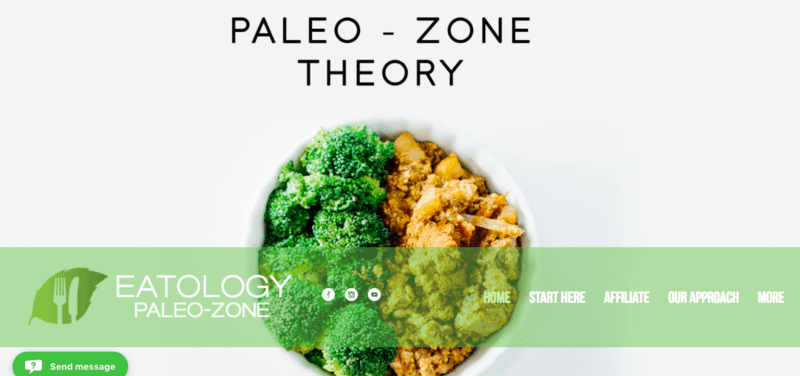 Eatology Paleo Meal Delivery Service Screenshot Showing a Bowl of Broccoli and Chicken on a White Background