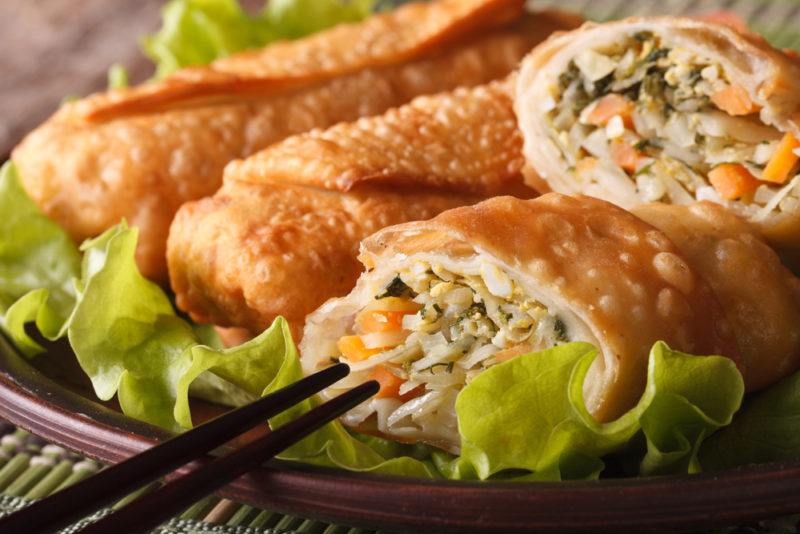 Various egg rolls on a plate