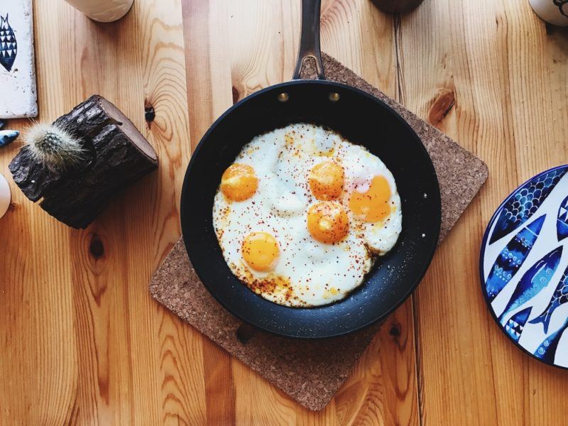 A fry pan with eggs