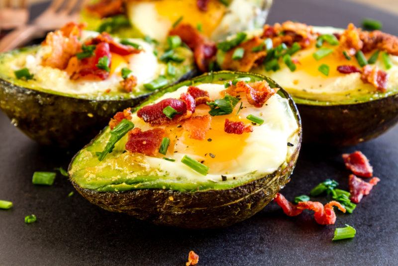 Roasted avocados that contain eggs and meat