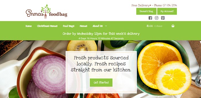 Emma’s Food Bag | Food For Net A kitchen table with fruit and veggies