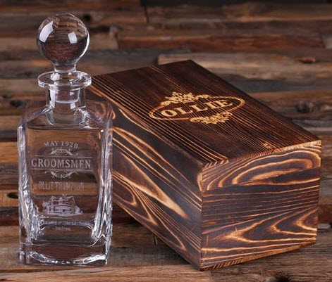 Etched Whiskey Scotch Decanter & Box | Food For Net Whiskey decanter with a engraved box