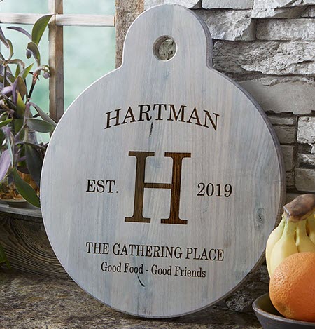 Family-Kitchen-Whitewashed-Walnut-Serving-Paddle | Food For Net Gray paddle cutting board with engraving