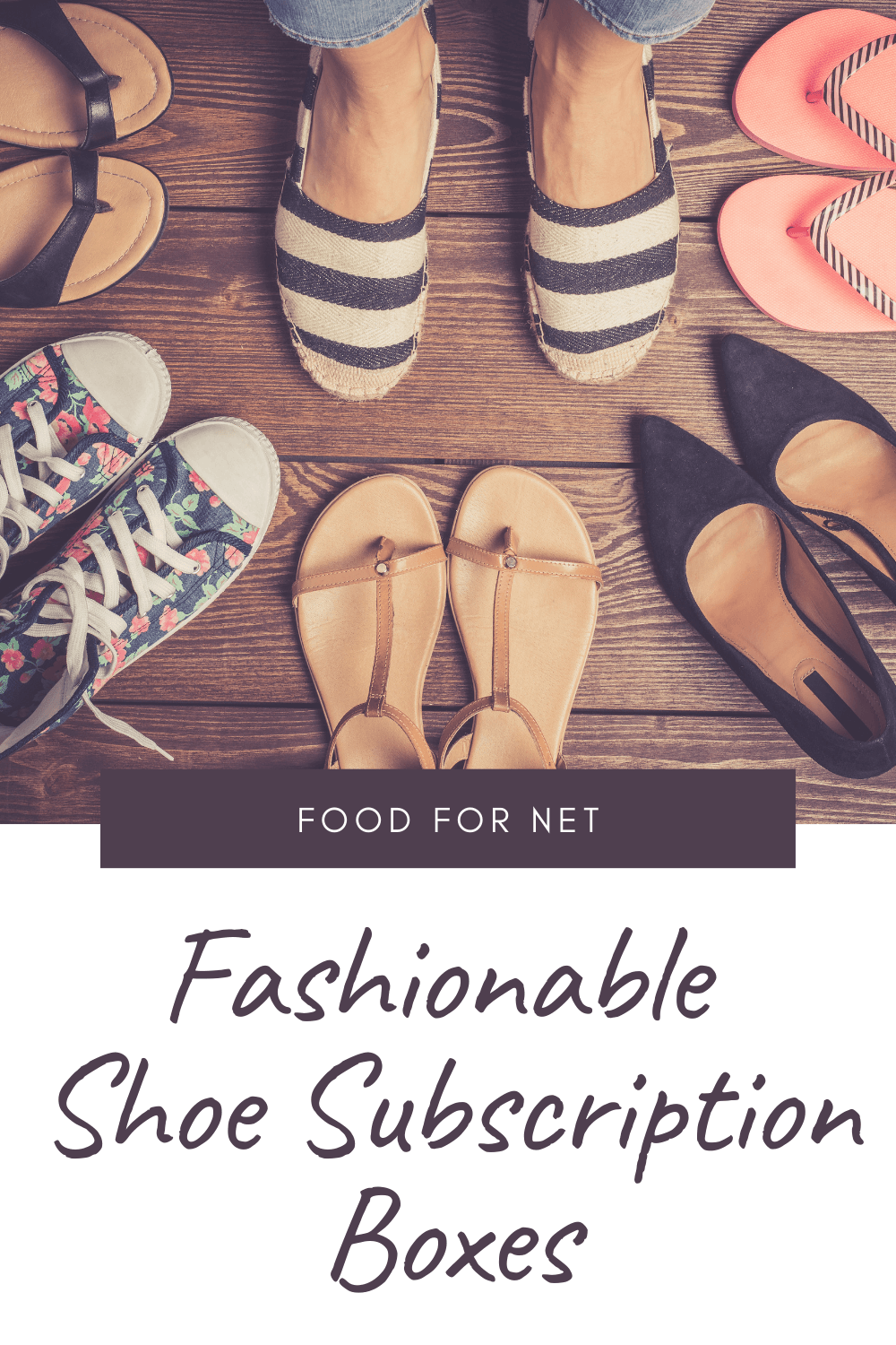 Various types of shoes on a wooden floor, all from shoe subscription boxes