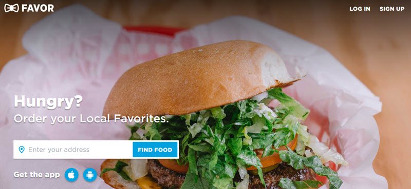 Favor Website Screenshot showing a burger with plenty of lettuce