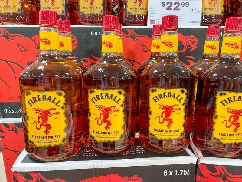 Bottles of Fireball whisky in a store that might be used to make an F bomb cocktail