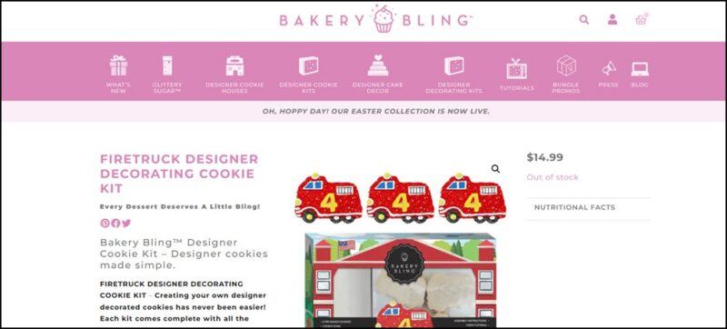 A website screenshot showing firetruck cookies that have been decorated and the kit these come from