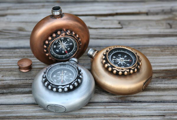 Flask With A Functional Compass | Food For Net Three small round flasks with compasses