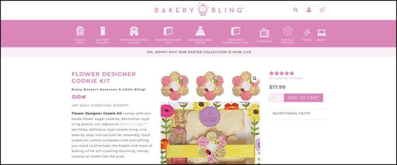 A website screenshot showing glittery flower cookies