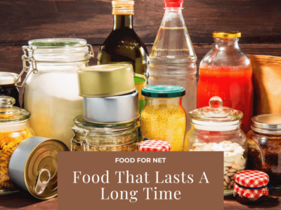 A selection of long lasting food. Some is in jars, cans, and bottles