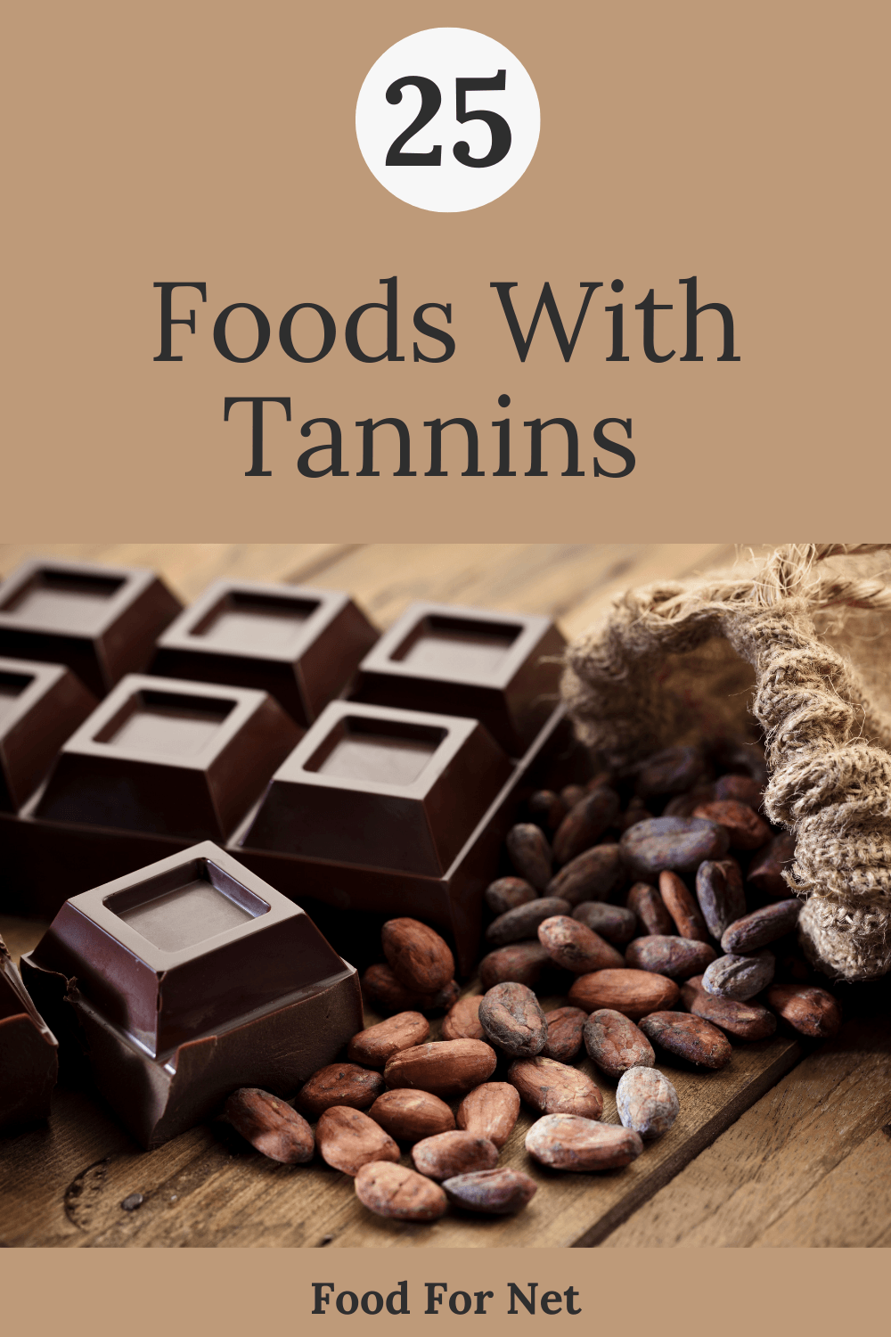 Dark chocolate with cocoa beans, looking at the many foods with tannins