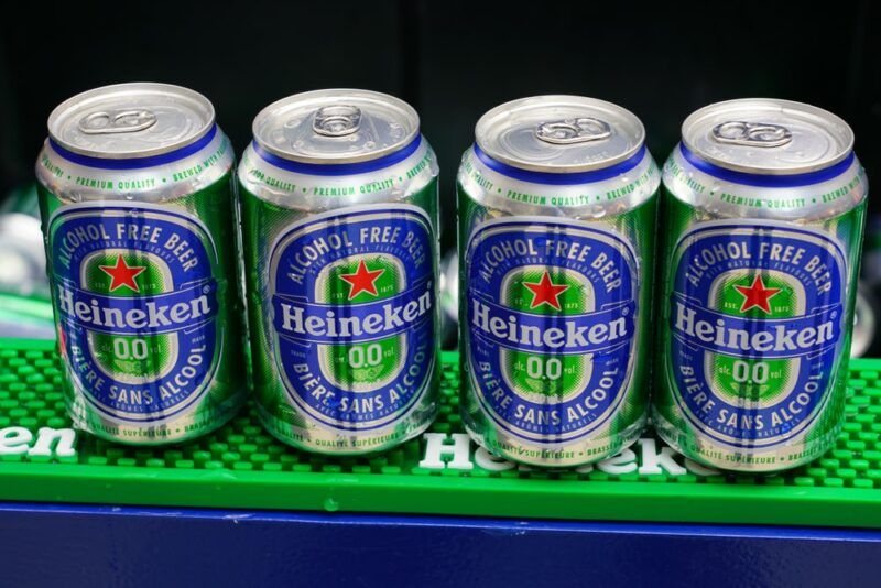 A tray of four cans of alcohol free beer