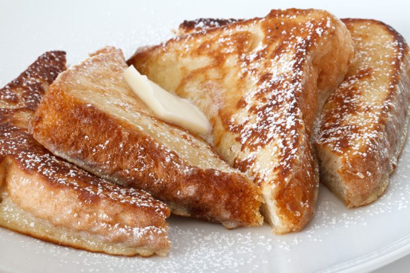 A white plate of French toast