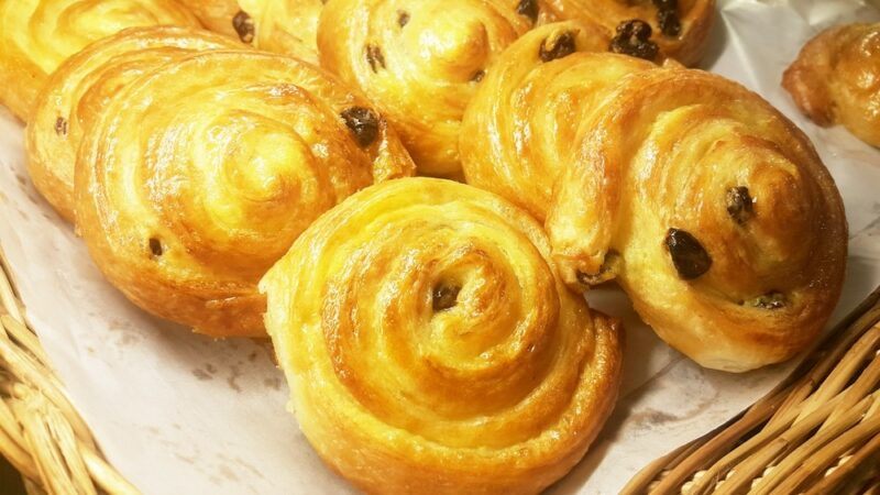 A selection of fresh danishes in a store