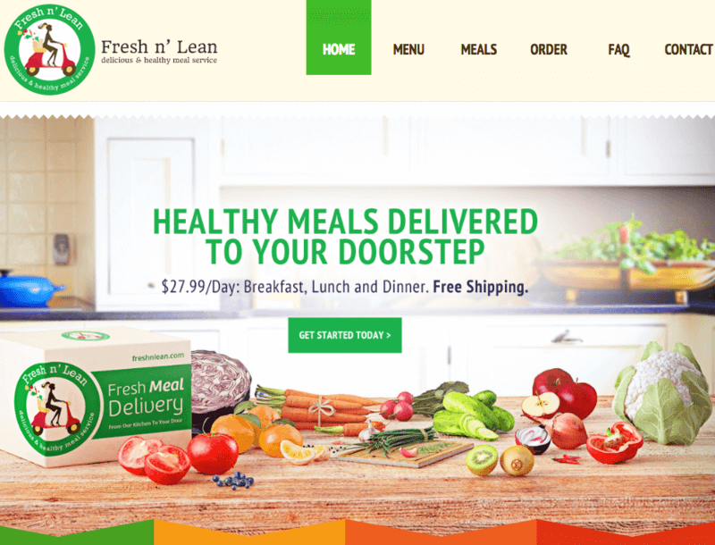 Fresh n' Lean Gluten Free Options Screenshot of Website with veggies on table