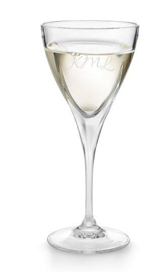 Fusion Wine Glass | Food For Net A goblet-style wine glass with the engraved letters KML