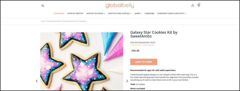 A website screenshot showing galaxy themed cookies