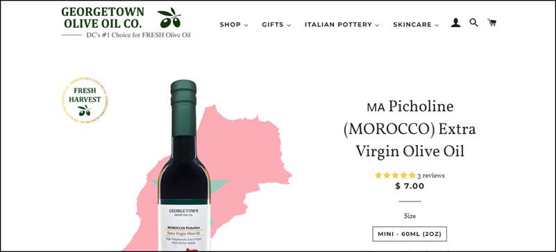 Georgetown Olive Oil Co website screenshot