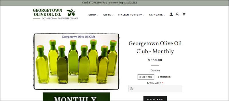 Website screenshot from Georgetown Olive Oil Company