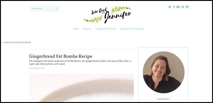 Website screenshot from Low Carb with Jennifer