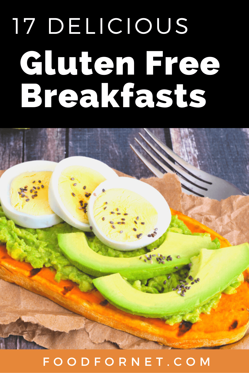 A slice of roasted sweet potato with avocado and eggs